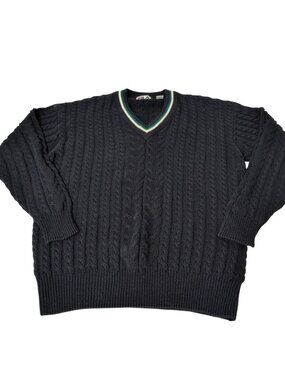 Vintage Fila Tennis Sweater Mens Size Large Blue Cable Knit V Neck Preppy Cotton